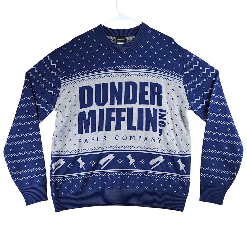 The Office Dunder Mifflin Sweater Mens XL Blue‎ Fair Isle Holiday TV Show Merch